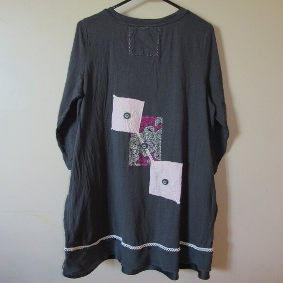 A Vintage Past With A Funky Future Emily Kniesly Tunic Lagenlook Top OS Coquette - Picture 3 of 4
